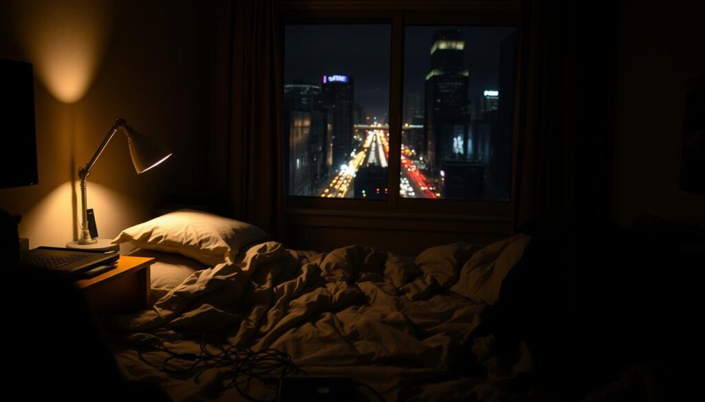 A dimly lit dorm room, the air thick with the hum of electronics and the muffled sounds of neighboring conversations. In the foreground, a messy bed with crumpled sheets, a tangle of wires snaking across the floor. Soft, diffused lighting from a bedside lamp casts a warm glow, but fails to fully illuminate the space. Beyond, a window frames the bustling city outside, streetlights and passing cars creating a cacophony of distractions. Shadows creep across the walls, highlighting the clutter and lack of privacy. The mood is one of frustration and fatigue, the challenges of dorm life captured in a single, evocative scene. A dimly lit dorm room, the air thick with the hum of electronics and the muffled sounds of neighboring conversations. In the foreground, a messy bed with crumpled sheets, a tangle of wires snaking across the floor. Soft, diffused lighting from a bedside lamp casts a warm glow, but fails to fully illuminate the space. Beyond, a window frames the bustling city outside, streetlights and passing cars creating a cacophony of distractions. Shadows creep across the walls, highlighting the clutter and lack of privacy. The mood is one of frustration and fatigue, the challenges of dorm life captured in a single, evocative scene.