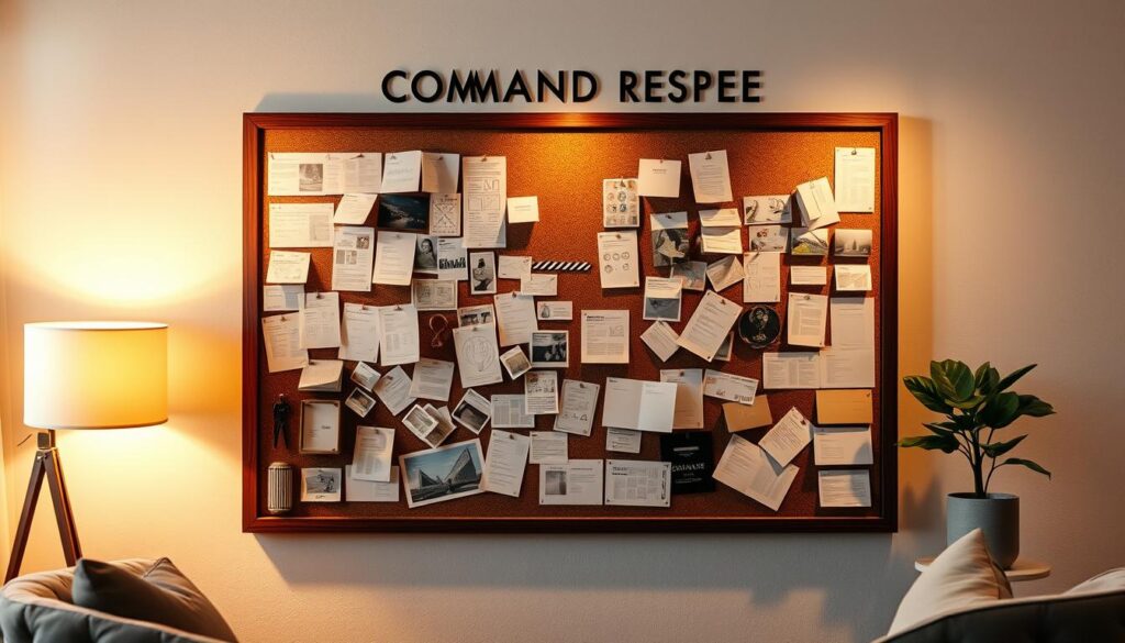 A meticulously organized command center bulletin board, its surface adorned with an array of meticulously pinned notes, sketches, and clippings. The lighting is warm and focused, casting a soft glow that illuminates the intricate details of the display. The board is set against a backdrop of a cozy, neutral-toned room, the walls and furnishings providing a minimalist, yet inviting, atmosphere. The composition is balanced and visually striking, with a sense of purposeful arrangement that suggests a workspace dedicated to creative ideation and strategic planning. The overall impression is one of a functional yet aesthetically pleasing home decor piece that doubles as a practical organizational tool. A meticulously organized command center bulletin board, its surface adorned with an array of meticulously pinned notes, sketches, and clippings. The lighting is warm and focused, casting a soft glow that illuminates the intricate details of the display. The board is set against a backdrop of a cozy, neutral-toned room, the walls and furnishings providing a minimalist, yet inviting, atmosphere. The composition is balanced and visually striking, with a sense of purposeful arrangement that suggests a workspace dedicated to creative ideation and strategic planning. The overall impression is one of a functional yet aesthetically pleasing home decor piece that doubles as a practical organizational tool.