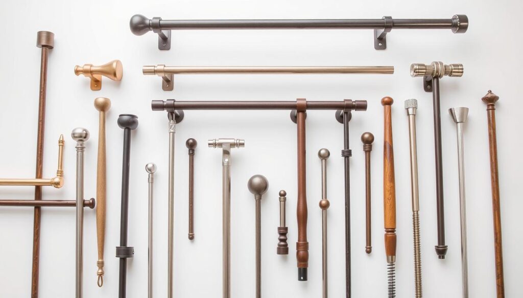 A well-lit, high-angle studio photograph showcasing an assortment of curtain rods in various data-sizes, materials, and finishes. The rods are displayed on a clean, minimalist white background, allowing the products to take center stage. The lighting is soft and diffused, creating an inviting and informative atmosphere. The arrangement of the rods is visually appealing, with subtle variations in height, color, and texture to highlight the diverse selection. The overall composition conveys a sense of curation and professionalism, making this an ideal image to accompany a product roundup on curtain rod essentials. A well-lit, high-angle studio photograph showcasing an assortment of curtain rods in various data-sizes, materials, and finishes. The rods are displayed on a clean, minimalist white background, allowing the products to take center stage. The lighting is soft and diffused, creating an inviting and informative atmosphere. The arrangement of the rods is visually appealing, with subtle variations in height, color, and texture to highlight the diverse selection. The overall composition conveys a sense of curation and professionalism, making this an ideal image to accompany a product roundup on curtain rod essentials.
