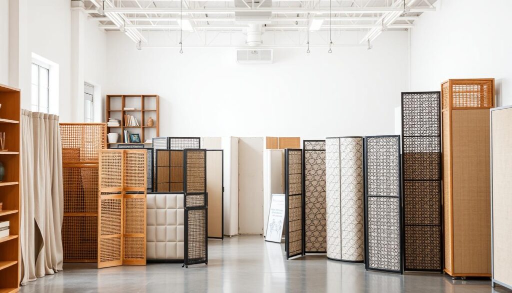 A well-lit, spacious studio filled with an assortment of student divider materials. In the foreground, various folding screens, hanging curtains, and modular shelving units in neutral tones and natural textures like bamboo, wood, and fabric. In the middle ground, a collection of versatile divider solutions, including freestanding partitions with intricate patterns, rolling privacy panels, and hanging room dividers. The background features a clean, minimalist backdrop, allowing the divider styles and materials to take center stage. The lighting is soft and diffused, creating a calming, study-friendly ambiance. The overall scene conveys a sense of organization, functionality, and budget-friendly options for student privacy and space division. A well-lit, spacious studio filled with an assortment of student divider materials. In the foreground, various folding screens, hanging curtains, and modular shelving units in neutral tones and natural textures like bamboo, wood, and fabric. In the middle ground, a collection of versatile divider solutions, including freestanding partitions with intricate patterns, rolling privacy panels, and hanging room dividers. The background features a clean, minimalist backdrop, allowing the divider styles and materials to take center stage. The lighting is soft and diffused, creating a calming, study-friendly ambiance. The overall scene conveys a sense of organization, functionality, and budget-friendly options for student privacy and space division.
