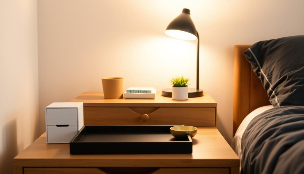 dorm nightstand organization and hacks