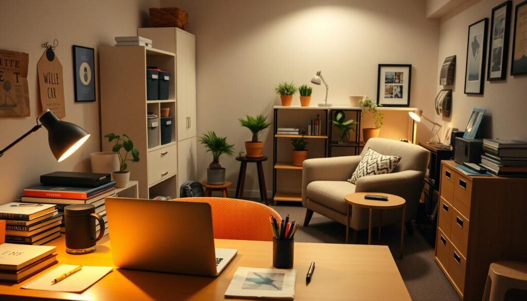 separar study zone e chill zone em quarto de estudante