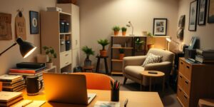 separar study zone e chill zone em quarto de estudante