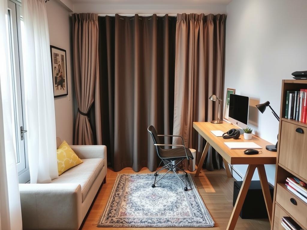 Apartment study nook with noise reduction elements