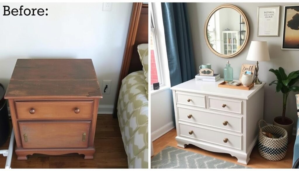 Before and after of thrifted furniture for budget studio decor Before and after of thrifted furniture for budget studio decor