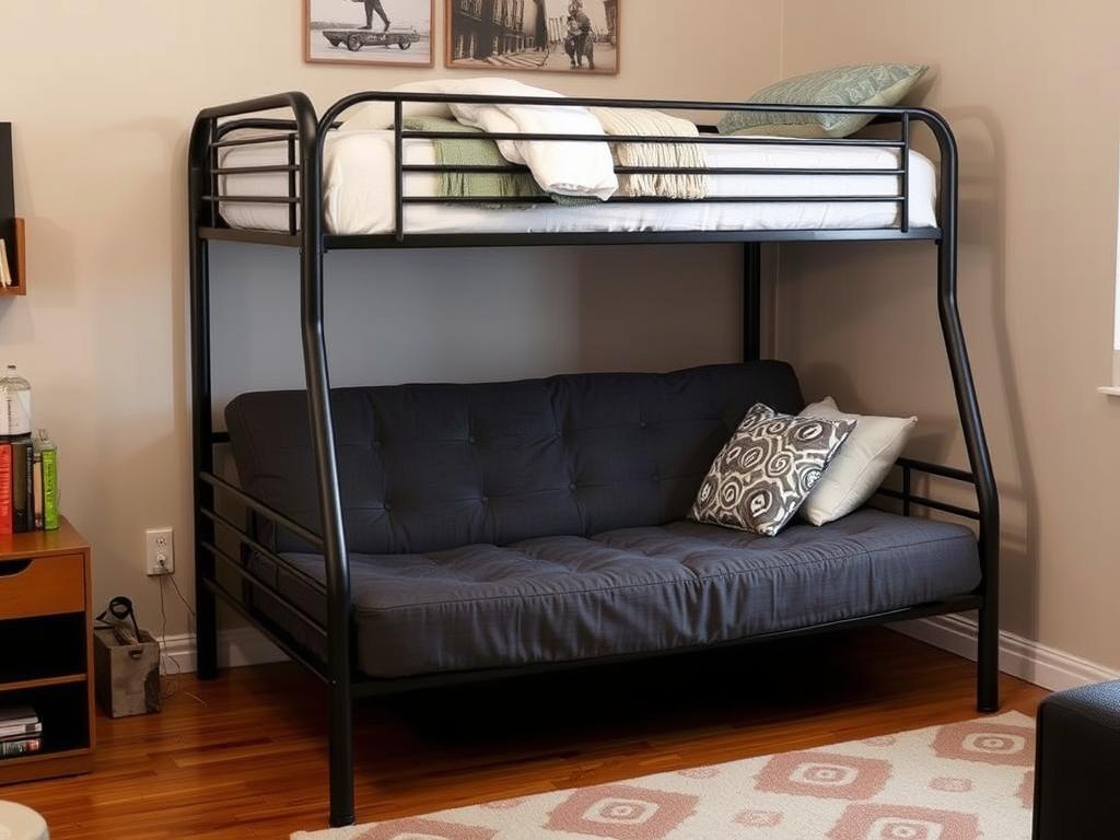 DHP Twin-Over-Futon Metal Bunk Bed in a small apartment