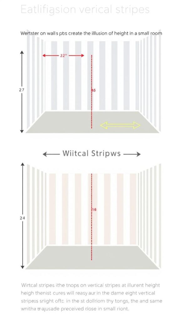 Diagram showing how vertical stripes create the illusion of height in a small room