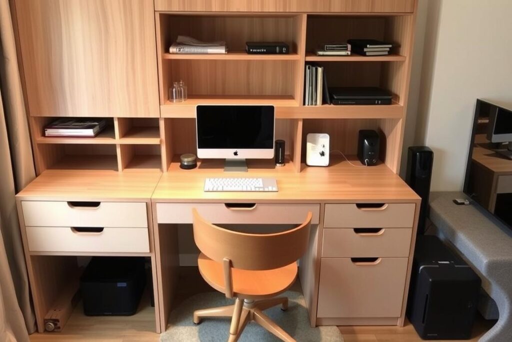 Multi-functional desk with built-in storage for small apartments
