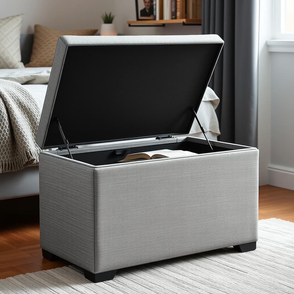 SONGMICS Folding Storage Ottoman with lid open showing storage