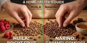 Comparação de cafés colombianos Huila e Nariño com notas de sabor