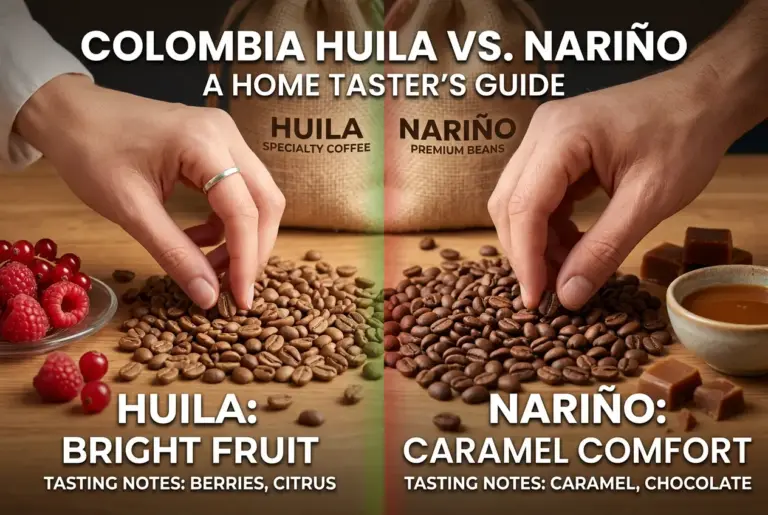 Comparação de cafés colombianos Huila e Nariño com notas de sabor