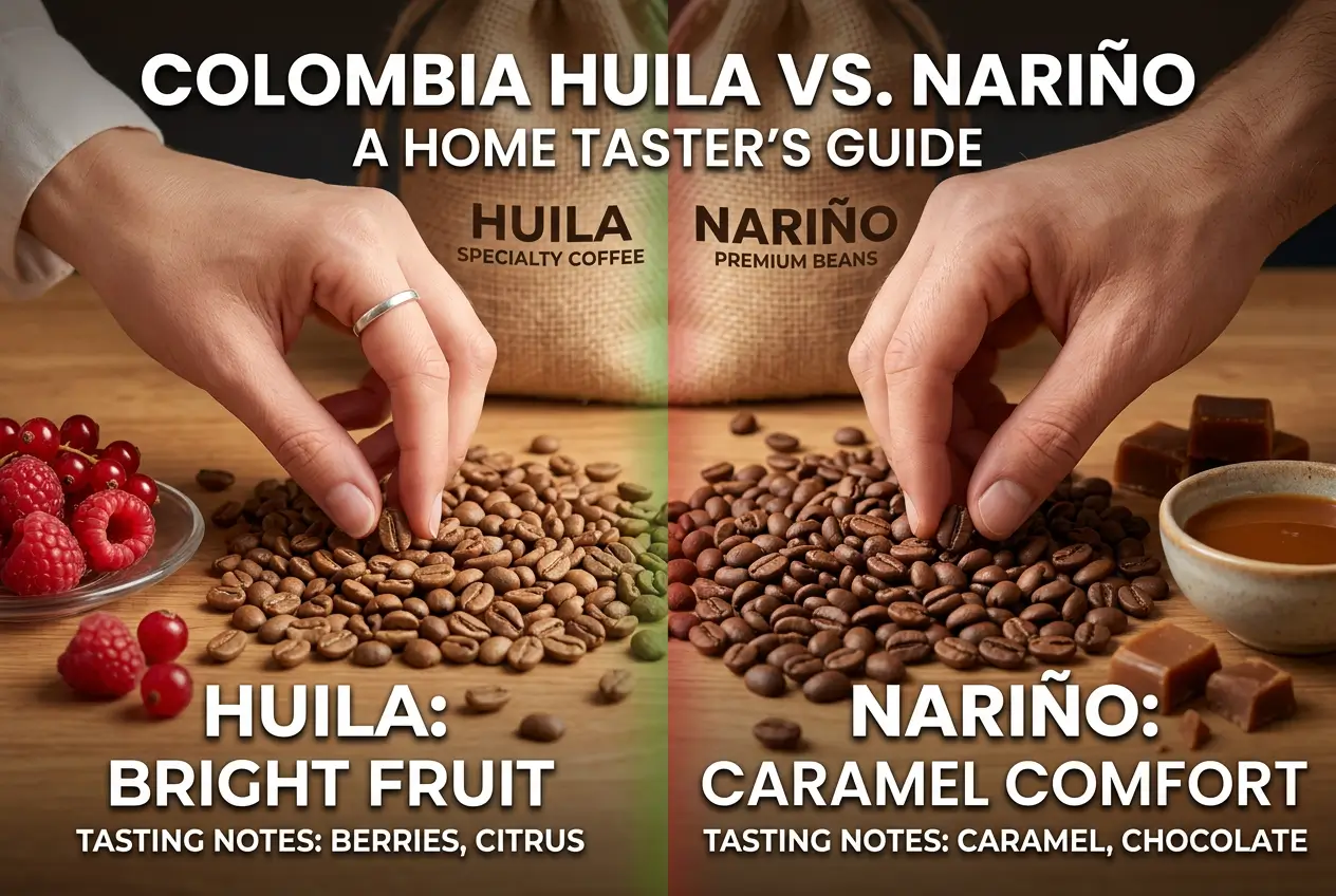 Comparação de cafés colombianos Huila e Nariño com notas de sabor