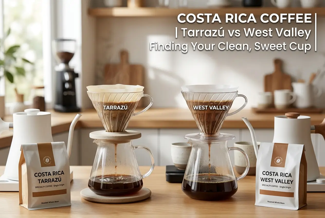 Setup de café com Costa Rica Tarrazú e West Valley em 2026