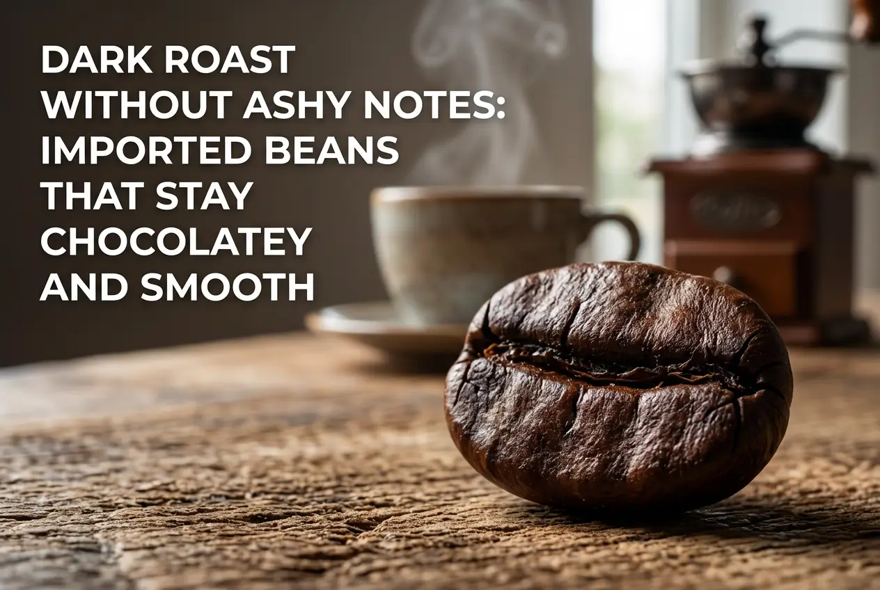 Café torrado escuro com notas de chocolate e suave