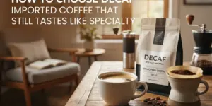 Mesa de café com café descafeinado de origem etíope