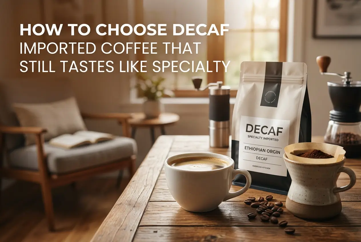 Mesa de café com café descafeinado de origem etíope