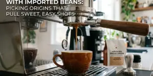 Máquina de espresso e café etíope Yirgacheffe na cozinha