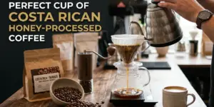 Preparando café com grãos Costa Rica Tarrazú