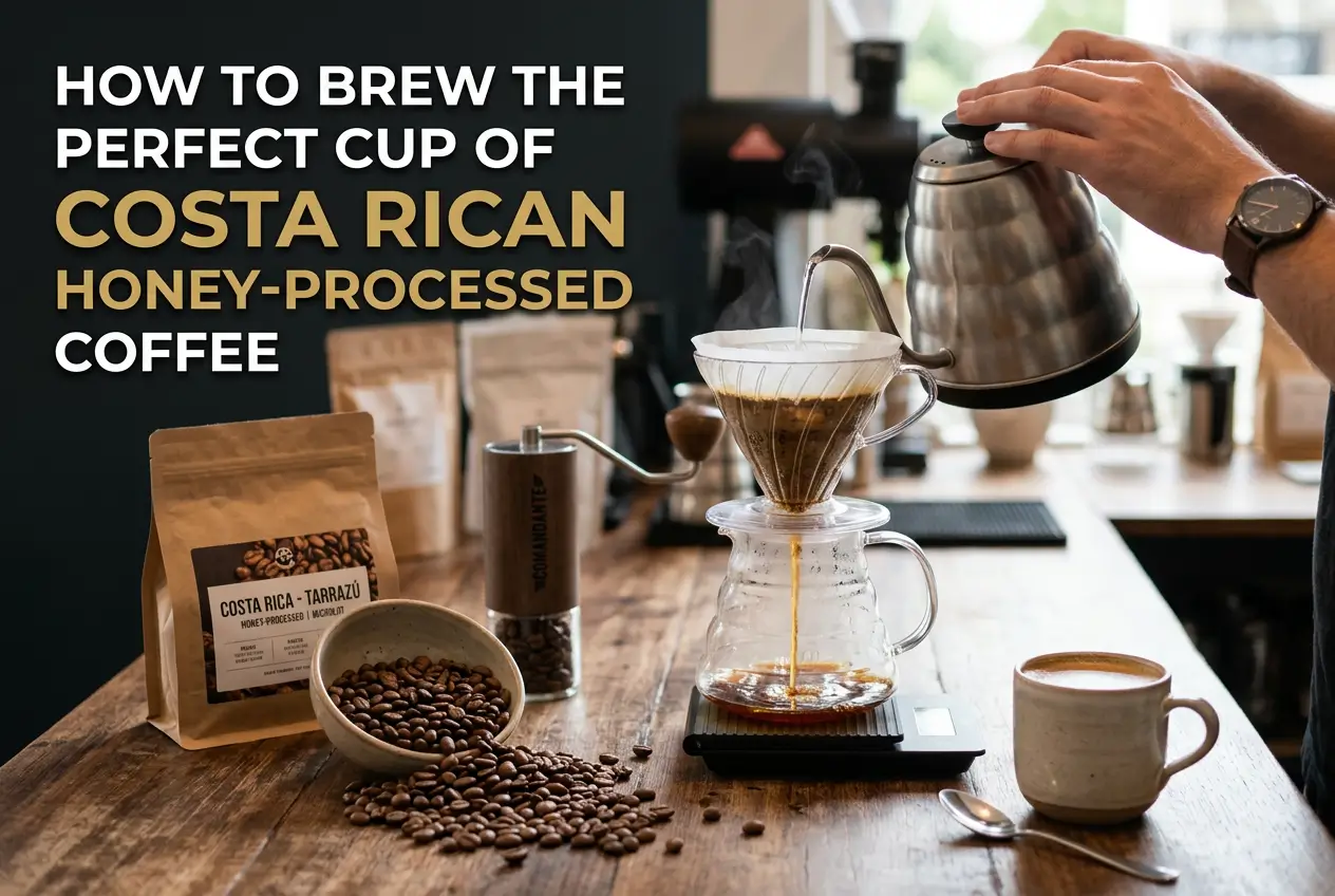 Preparando café com grãos Costa Rica Tarrazú