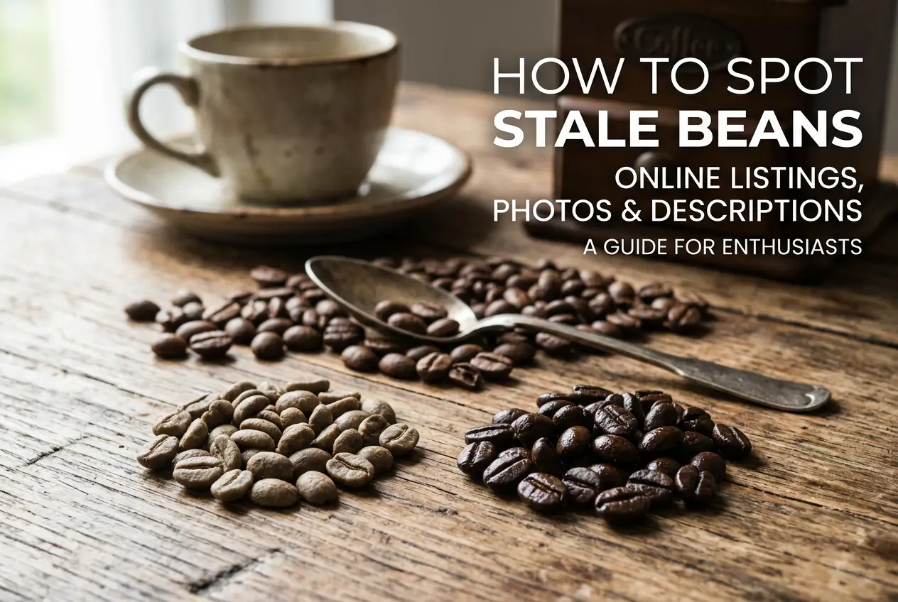 Mesa com grãos de café crus e torrados, guia para entusiastas