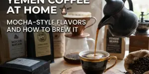 Cena de café com bule e xícara elegante no estilo Mocha